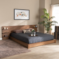 Baxton Studio MG-0051-Ash Walnut-Queen Baxton Studio Elina Modern and Contemporary Walnut Brown Finished Wood Queen Size Platform Storage Bed with Shelves